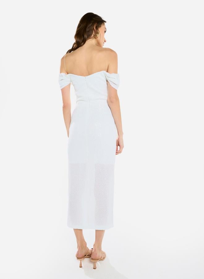 House of Moda Women Draped Sequin Midi Dress - Image 5